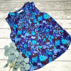 Ann Taylor LOFT Floral Sleeveless Ruffled Tank Top